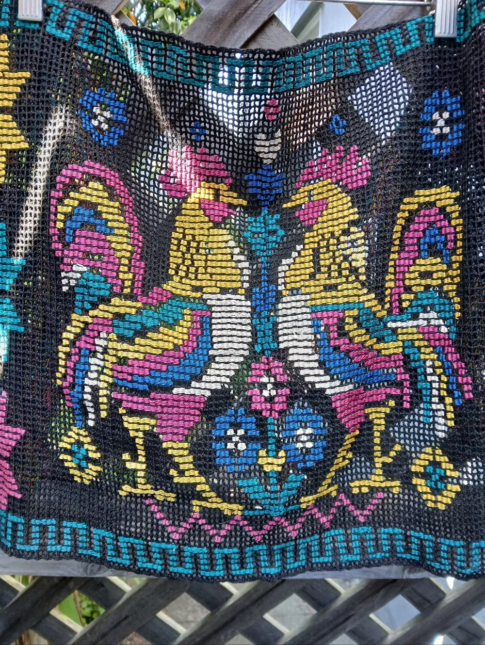 Vintage 1940s Textiles Roosters Hand Made WovenWall Hanging Table Top